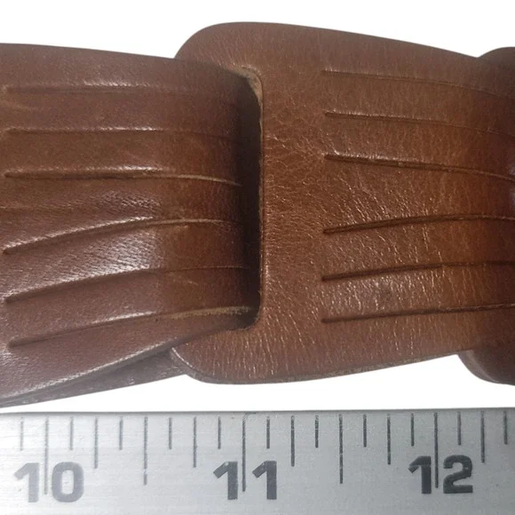 Eddie Bauer Brown Woven Leather Belt XL 46 Boho Brass Buckle - Picture 10 of 13